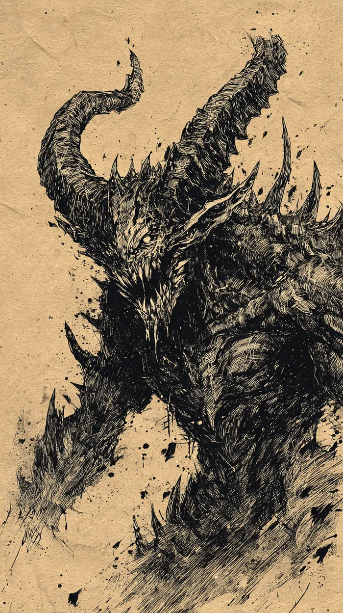 Ink study of a horned creature from Dravak